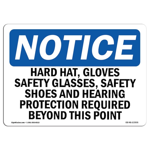 Signmission OSHA Sign, Hard Hats Gloves Glasses Safety, 14in X 10in Plastic, 14" W, 10" H, Landscap OS-NS-P-1014-L-13305 - main